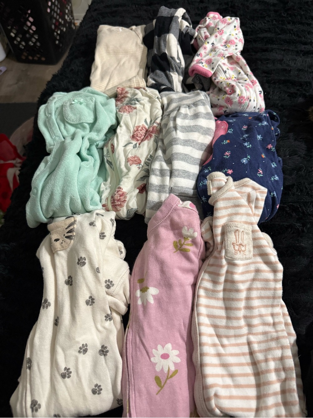 Carter's Girls' One-Piece Footies - Pink, Mint, Navy, Gray, Cream Bundle 6-9M